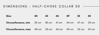 Brett hundhalsband för tjänstehund från Nonstop Defense, storlekstabell